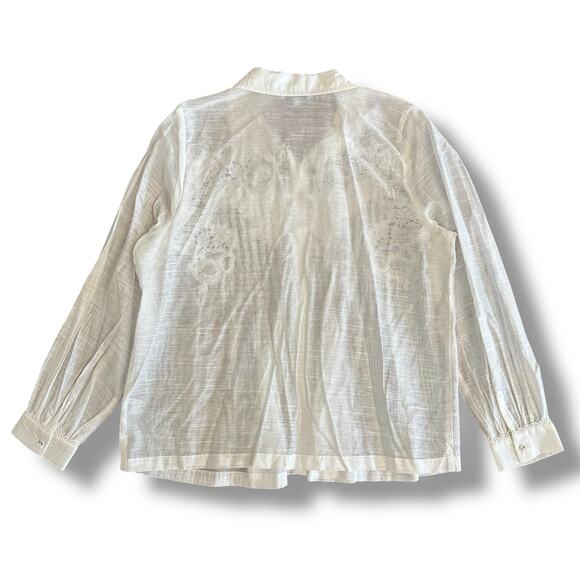 Ranna‎ Gill White Embroidered Sheer Blouse L Lace Floral Boho Top - Picture 5 of 8